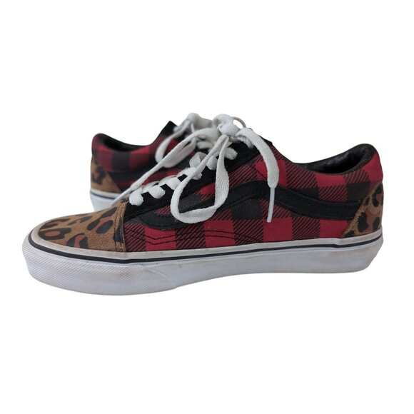 Vans‎ Old Skool Shoes Sneakers Women 6 Men 4.5 Buffalo Plaid Leopard Print Skate - Picture 5 of 10